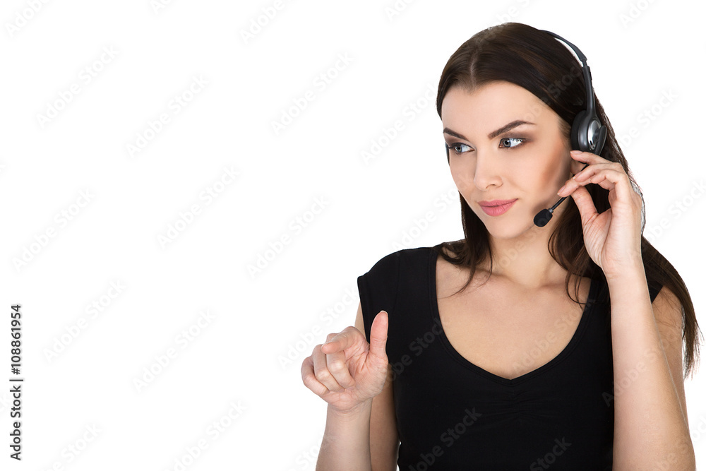 Support phone operator in headset, isolated - Stock Image Support phone operator in headset, isolated - Stock Image