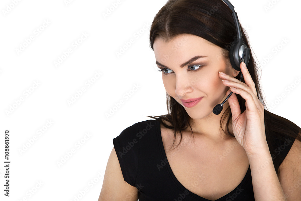 Support phone operator in headset, isolated - Stock Image Support phone operator in headset, isolated - Stock Image