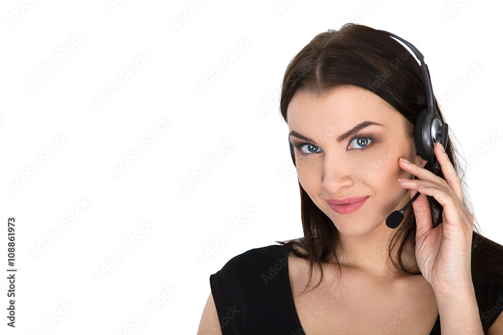 Support phone operator in headset, isolated - Stock Image Support phone operator in headset, isolated - Stock Image