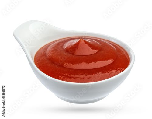 Ketchup isolated on white background. Portion of tomato sauce.