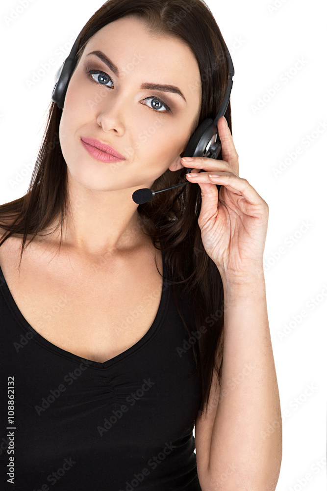 Support phone operator in headset, isolated - Stock Image Support phone operator in headset, isolated - Stock Image