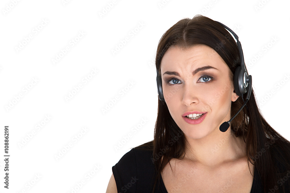 Support phone operator in headset, isolated - Stock Image Support phone operator in headset, isolated - Stock Image
