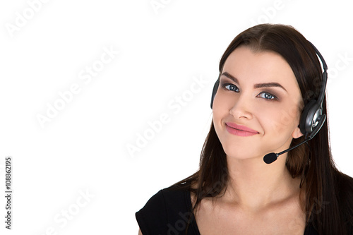Support phone operator in headset, isolated - Stock Image
