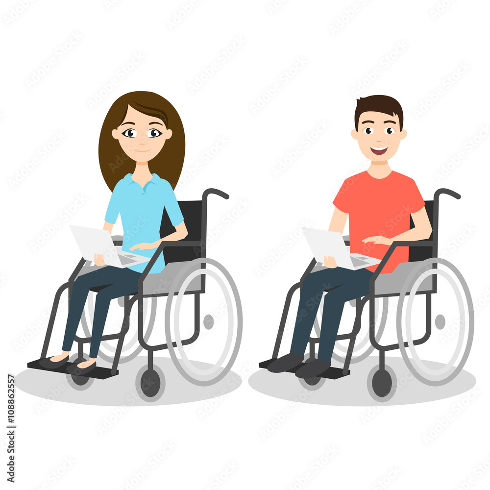 Vector illustration of two young man and woman in wheelchair Vector illustration of two young man and woman in wheelchair