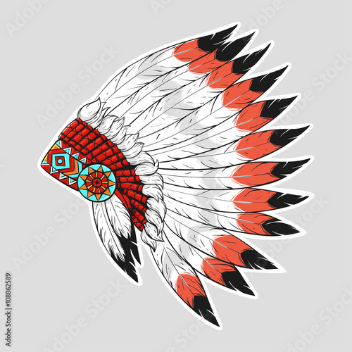 Vector colorful illustration of native American war bonnet.  