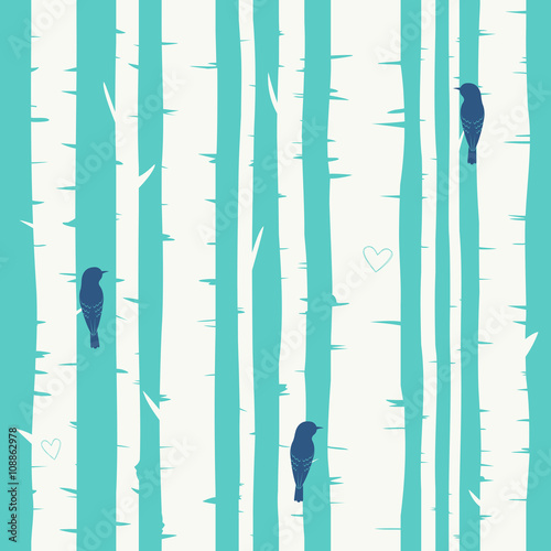 Seamless vector background with birch forest
