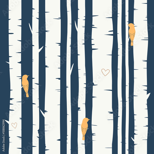 Seamless vector background with birch forest