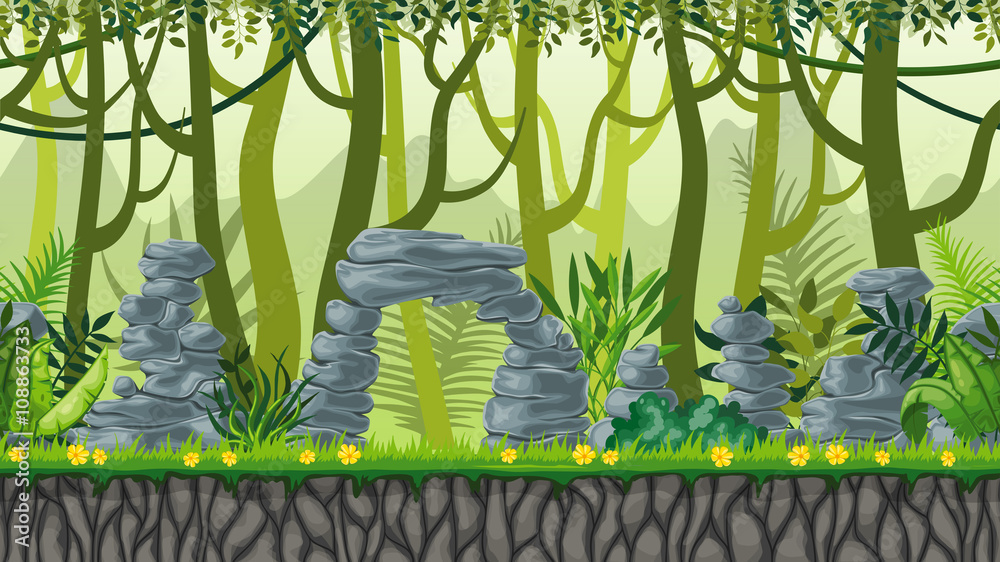 Fototapeta premium Seamless nature jungle landscape with separate layers