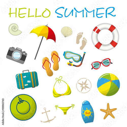 Set of cartoon summer accessories