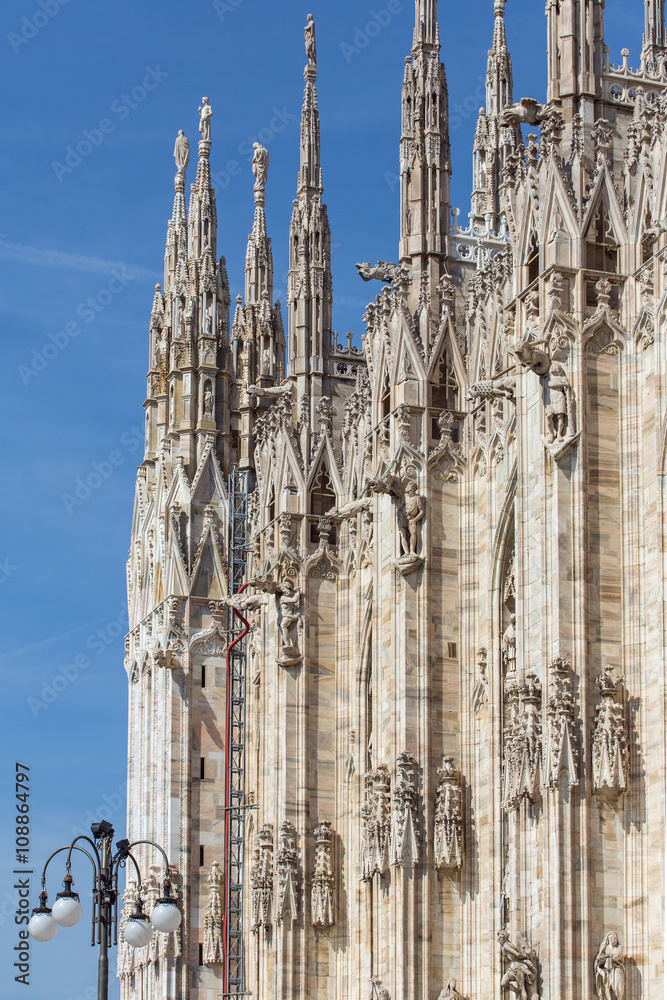 Architecture details of Milan Cathedral, or Il Duomo in Milan, I