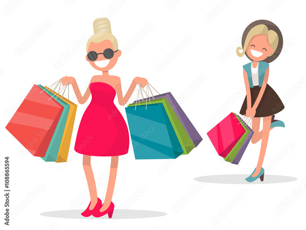 Cheerful girl with shopping. Fashionista