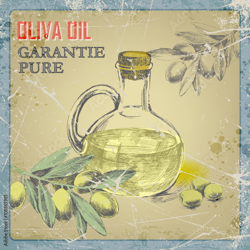 bottle of olive oil and a branch of an olive tree.vector illustration