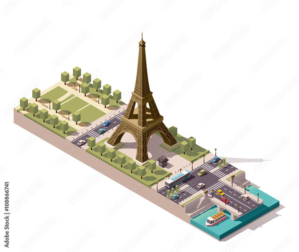 Naklejka premium Vector isometric map of the Champ de Mars in Paris