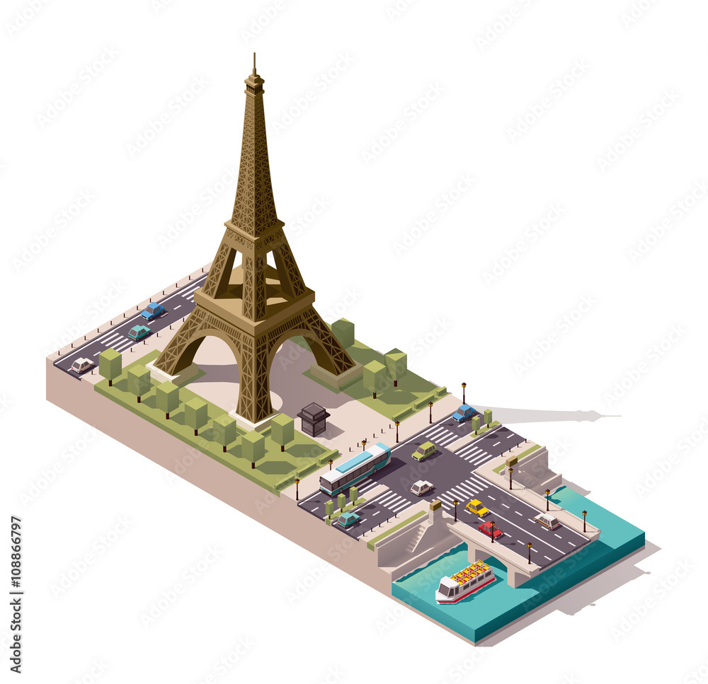 Fototapeta premium Vector isometric map of the Eiffel Tower