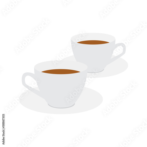 A set of cups isolated on white background. White cup of tea.