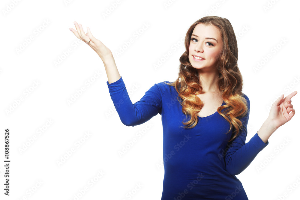 woman with open hand palm woman with open hand palm