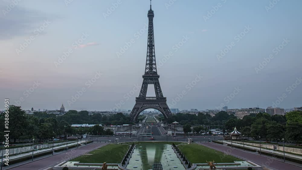 paris waking up view of the eiffel tower timelapse from night to day when sun rise up lighting the city from trocadero paris waking up view of the eiffel tower timelapse from night to day when sun rise up lighting the city from trocadero