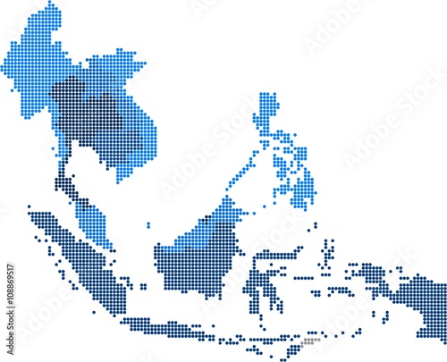 Circle dot South east Asia and nearby countries map. Vector illustration