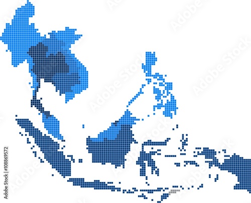 Square shape South east Asia and nearby countries map. Vector illustration