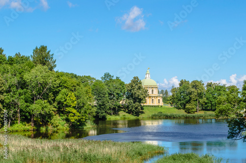 Fragment of the Oranienbaum Palace on the opposite shore of the lake.