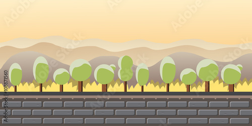 Nature landscape, background for games, trees, mountains.