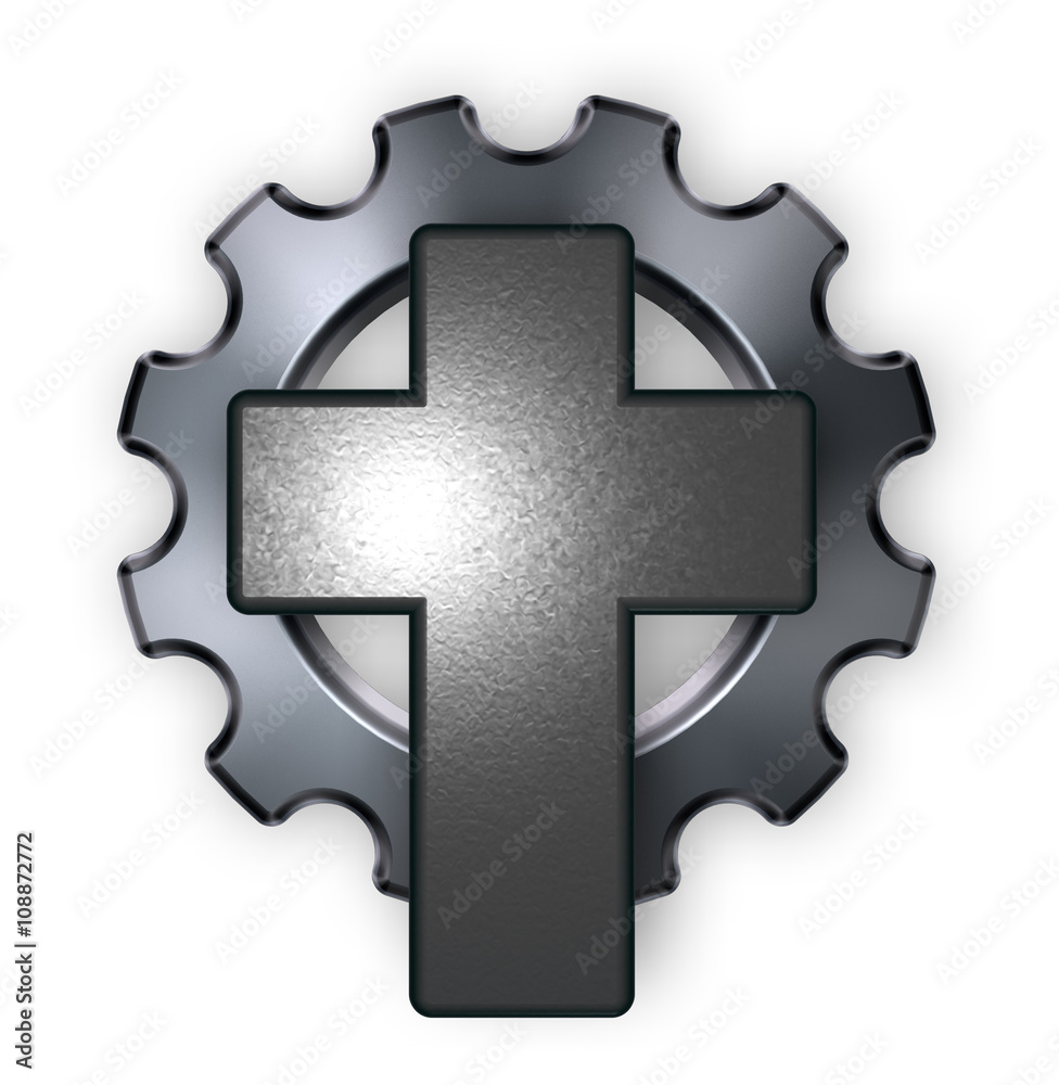 Obraz premium christliches kreuz und zahnrad