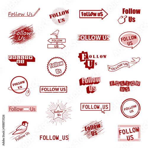 Follow Us Icons Set-Isolated On White Background-Vector Illustration,Graphic Design
