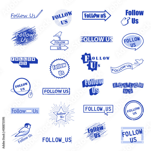 Follow Us Icons Set-Isolated On White Background-Vector Illustration,Graphic Design