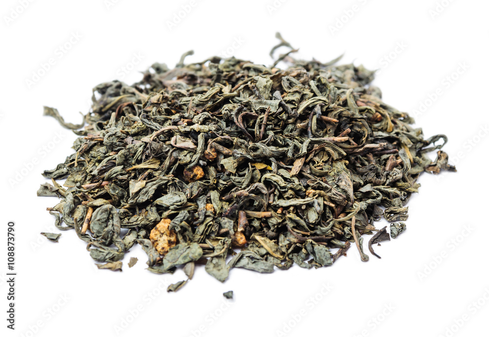 A bunch of dry green unpressed tea with flavors A bunch of dry green unpressed tea with flavors