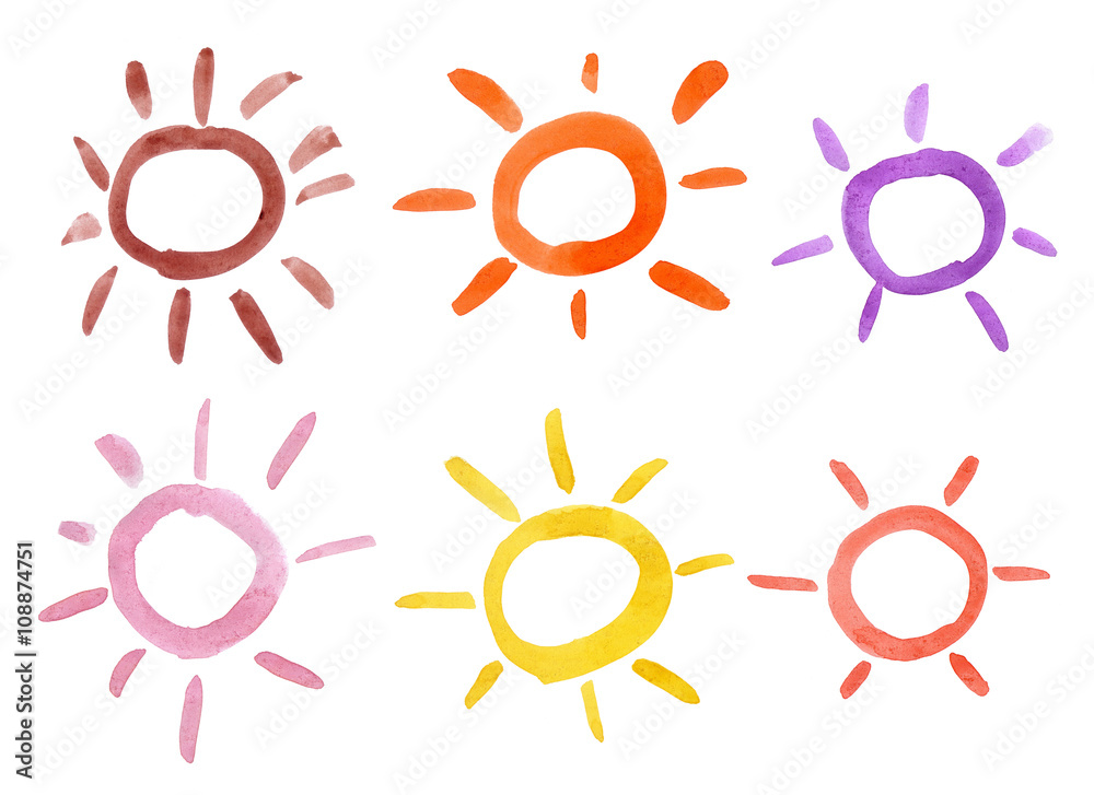 Suns of different colors are drawn with paint Suns of different colors are drawn with paint