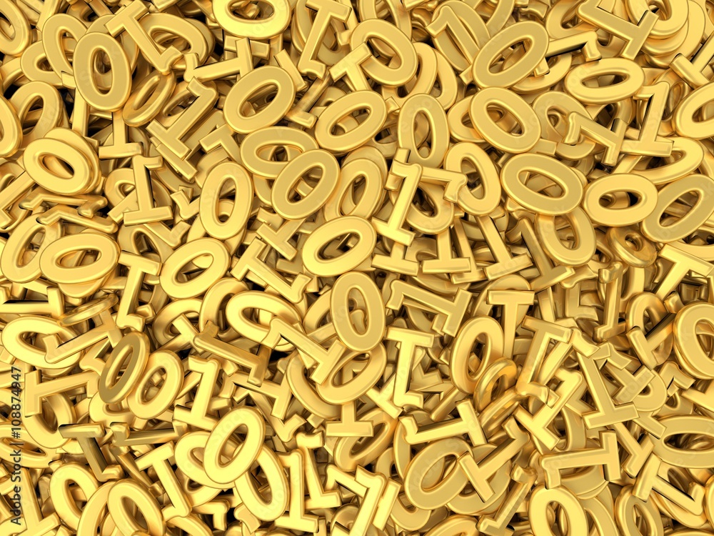 Golden binary digit stack / Concept of data mining, value added technology, or software value Golden binary digit stack / Concept of data mining, value added technology, or software value
