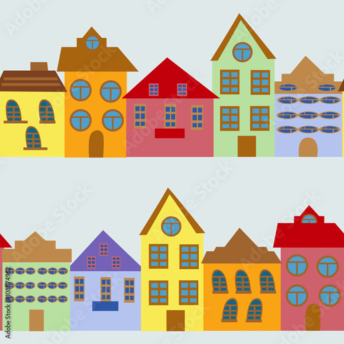 Seamless pattern with cartoon houses