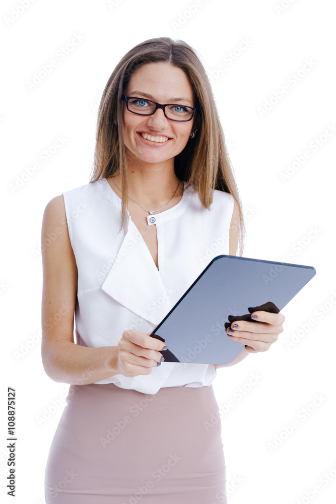 Businesswoman holding tablet in hands Businesswoman holding tablet in hands