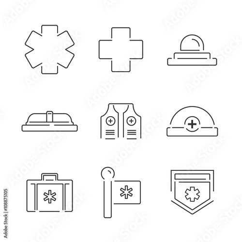 Line Icons Medical Ambulance equipment set icons