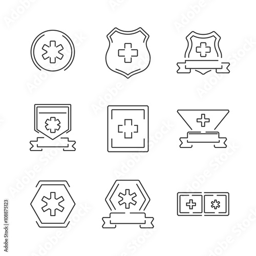 Line Icons Medical Ambulance label set icons