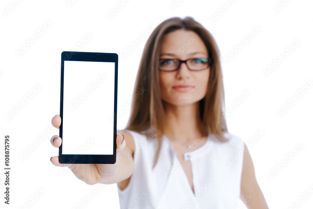 Businesswoman holding smartphone in hands Businesswoman holding smartphone in hands