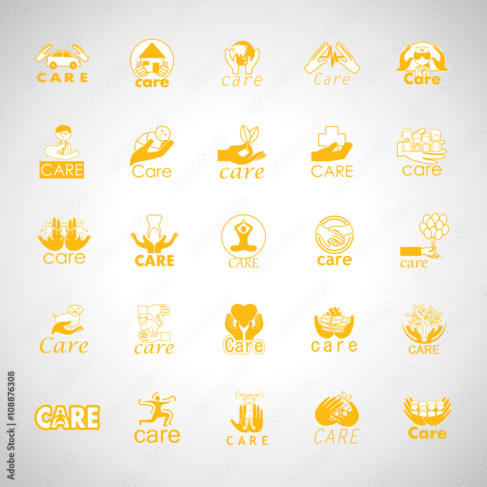 Care Icons Set-Isolated On Gray Background-Vector Illustration,Graphic Design. Healthcare Concept