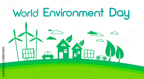 Green City Silhouette Wind Turbine Solar Energy Panel World Environment Day