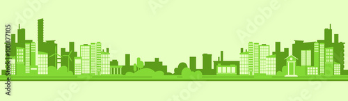 Green Silhouette Eco City Flat Vector