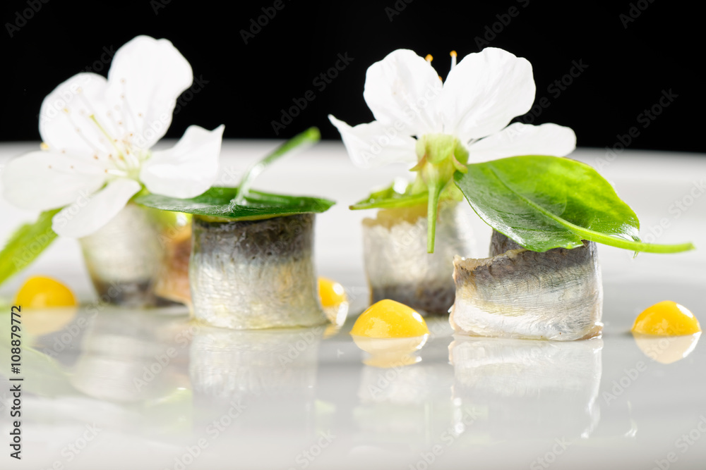 Fine dining seafood appetizer with Anchovies Fine dining seafood appetizer with Anchovies