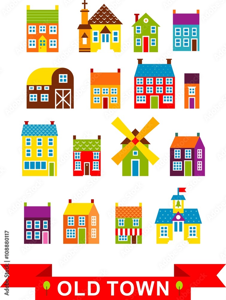 Vector illustration set of city houses