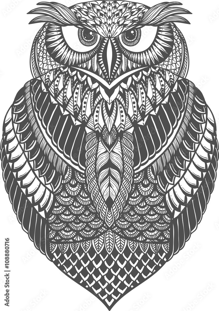 Fototapeta premium OWL vector handdrawn illustration in zentangle style
