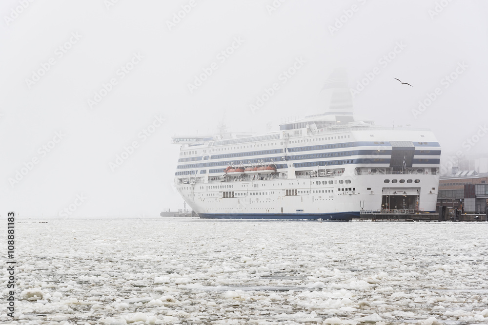 Giant ferry on crushed ice
