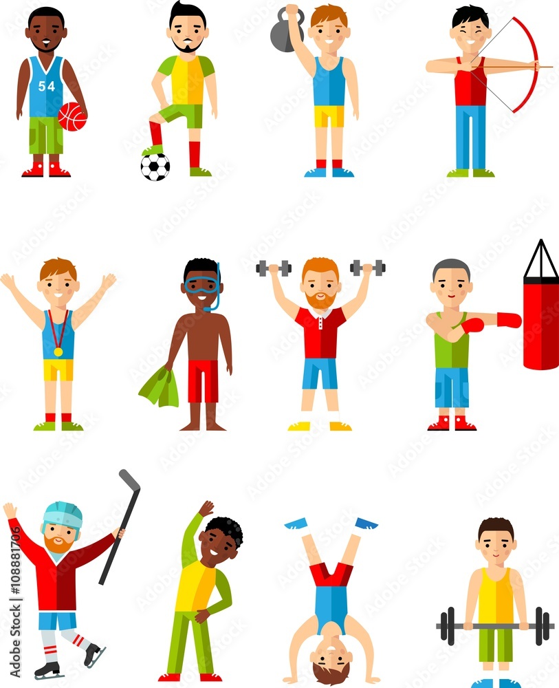 Vector illustration sport healthy leisure man.
Lifestyle icons set people playing sports, sport games, workout.  Set for idea advertise Health.
Vector illustration sport healthy leisure man.

