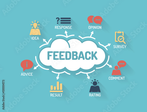 Feedback. Chart with keywords and icons. Flat Design