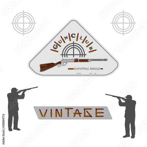
vintage collectible rifle on a white background and the silhouette of men
for designers and print. vector illustration
