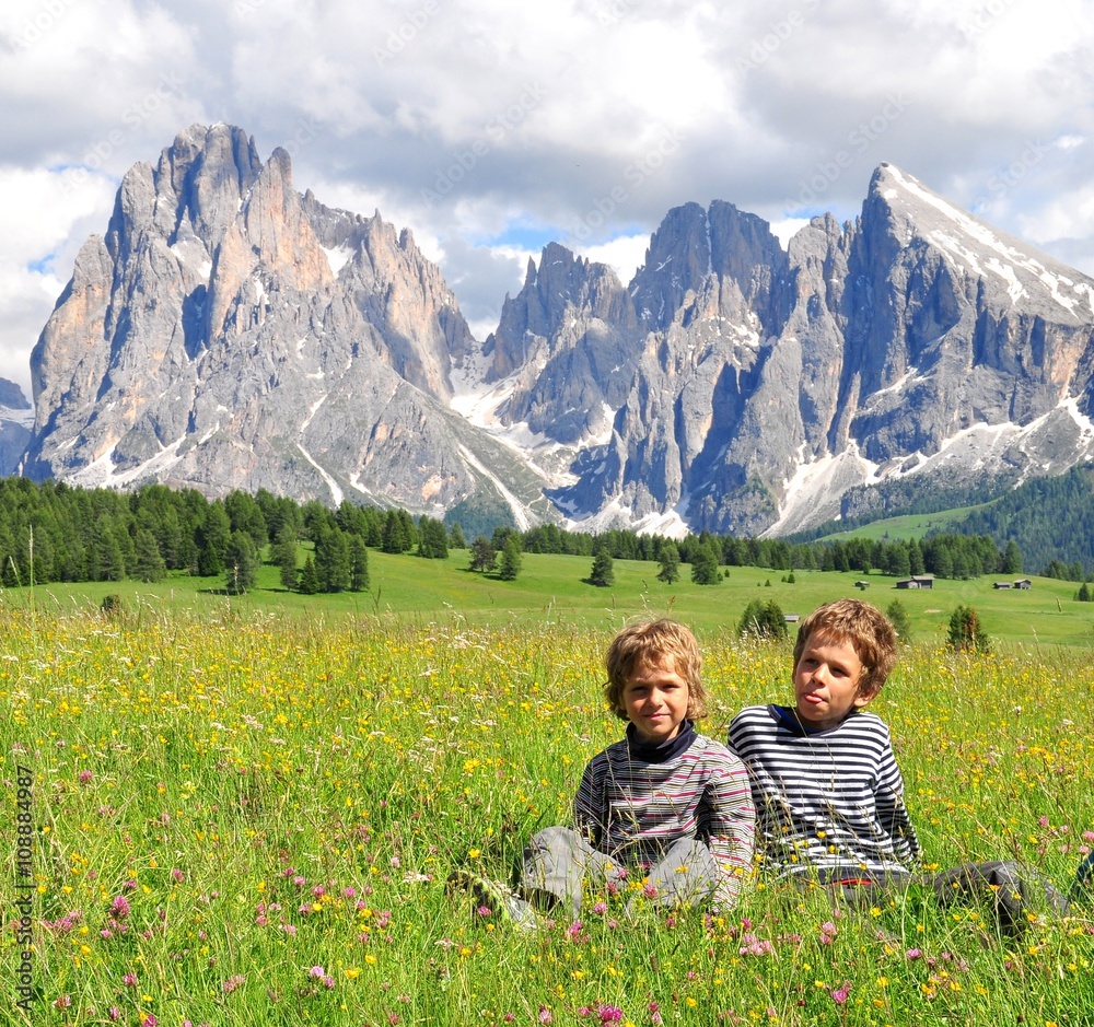 Two boys in mountains