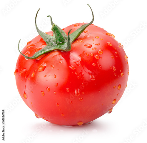 tomato with water drops isolated on the white background