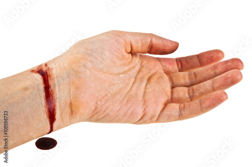 Foto Hand in blood on a white background