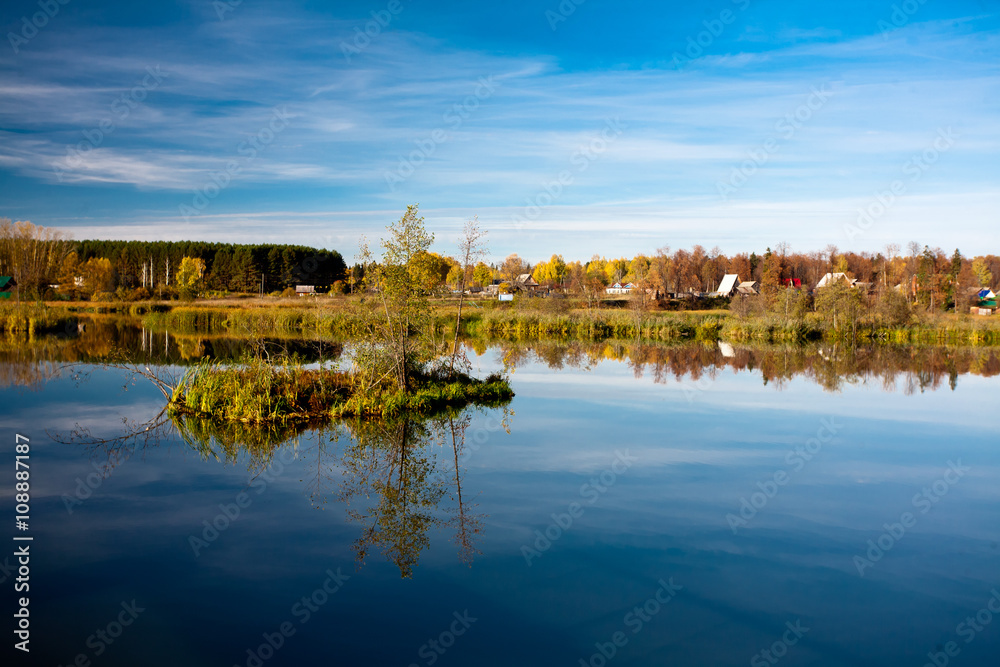beautiful autumn landscape on the lake